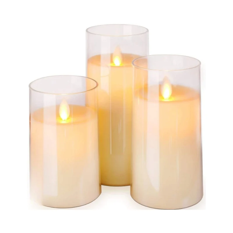 Battery-Powered LED Tea Lights in Glass Holders, Set of 3 Electric Candles