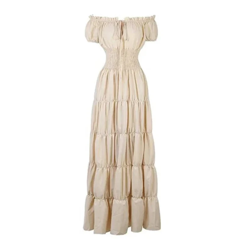 Halloween Women's Summer Boho Maxi Dress with Off-the-Shoulder Design and Ruched Waist for Parties