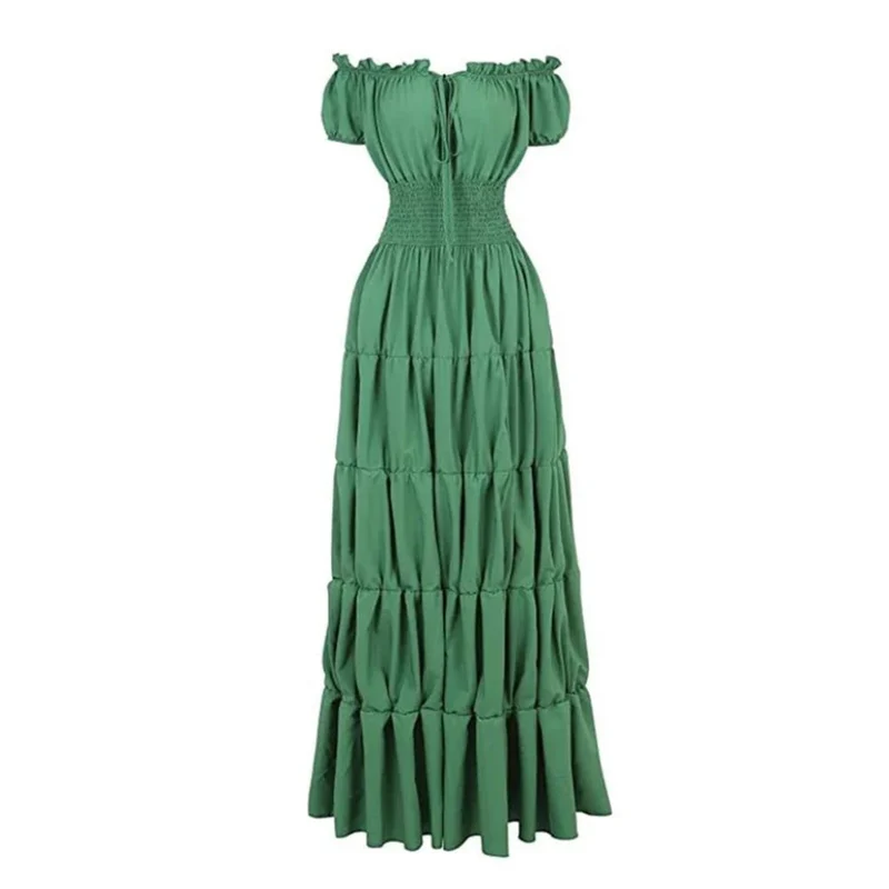 Halloween Women's Summer Boho Maxi Dress with Off-the-Shoulder Design and Ruched Waist for Parties