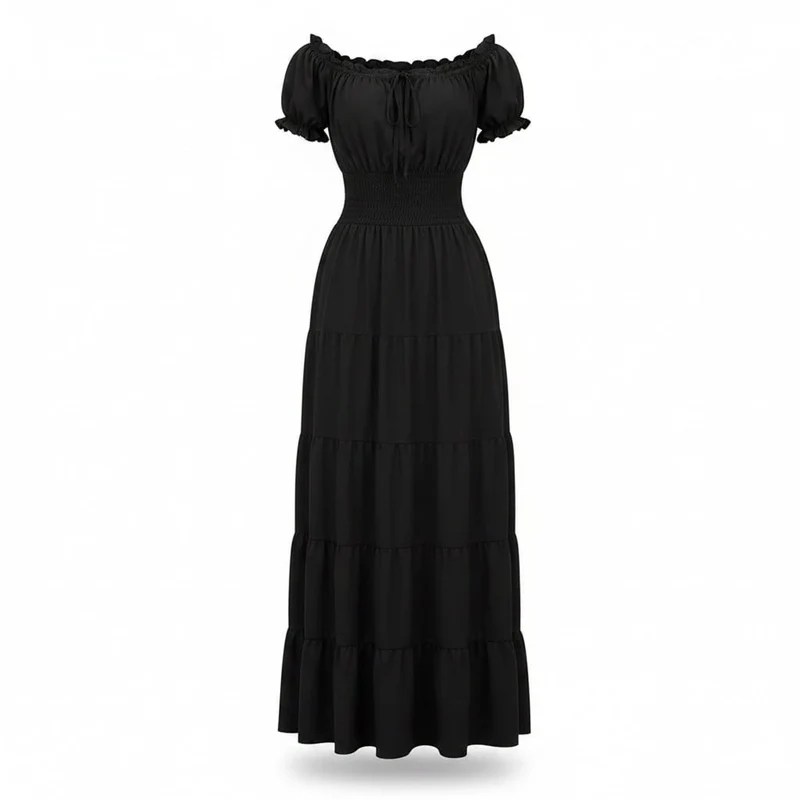 Halloween Women's Summer Boho Maxi Dress with Off-the-Shoulder Design and Ruched Waist for Parties