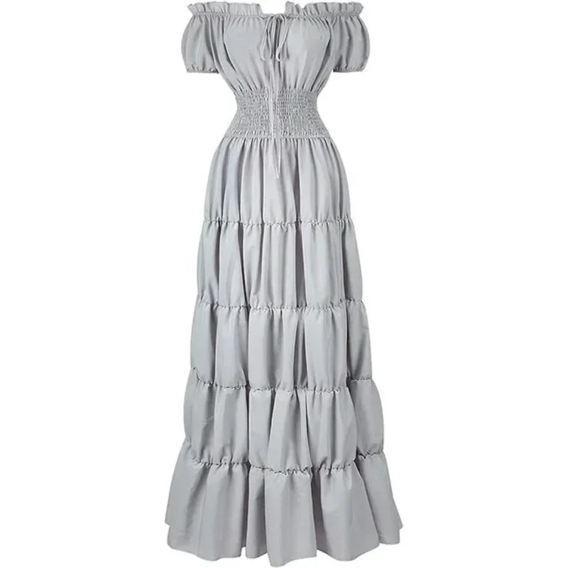 Halloween Women's Summer Boho Maxi Dress with Off-the-Shoulder Design and Ruched Waist for Parties