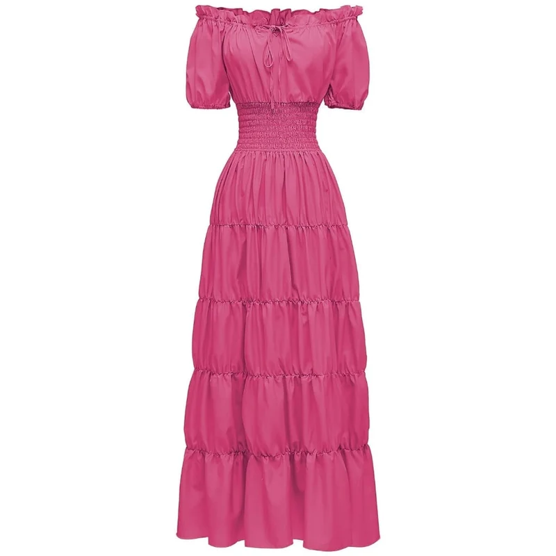 Halloween Women's Summer Boho Maxi Dress with Off-the-Shoulder Design and Ruched Waist for Parties