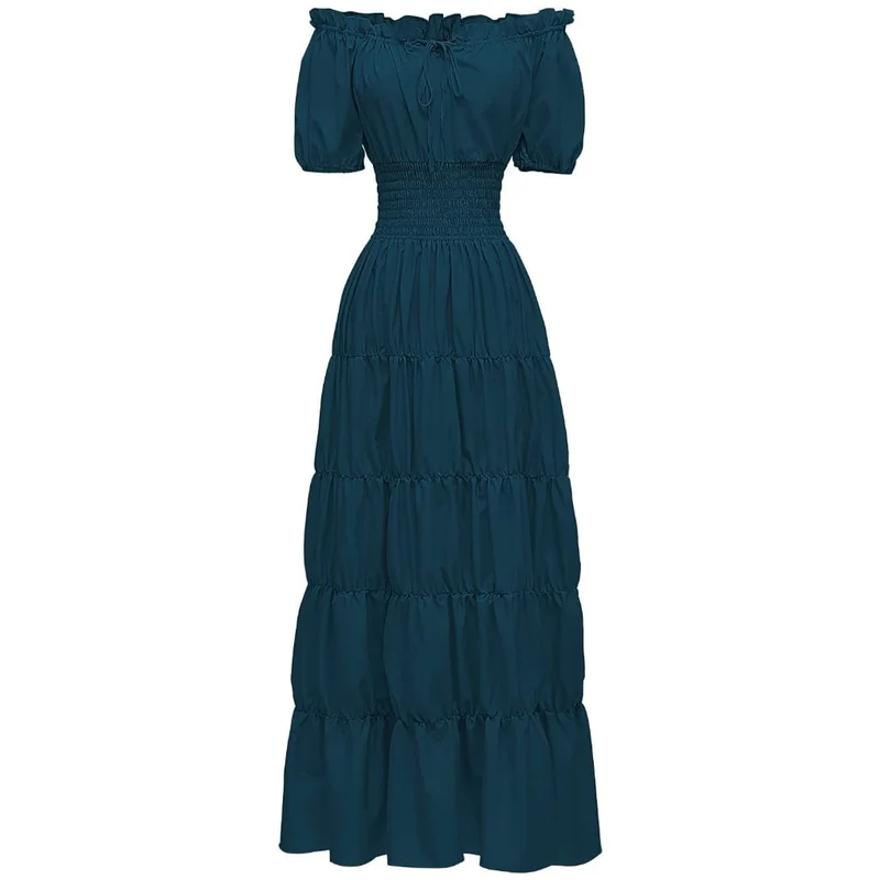 Halloween Women's Summer Boho Maxi Dress with Off-the-Shoulder Design and Ruched Waist for Parties