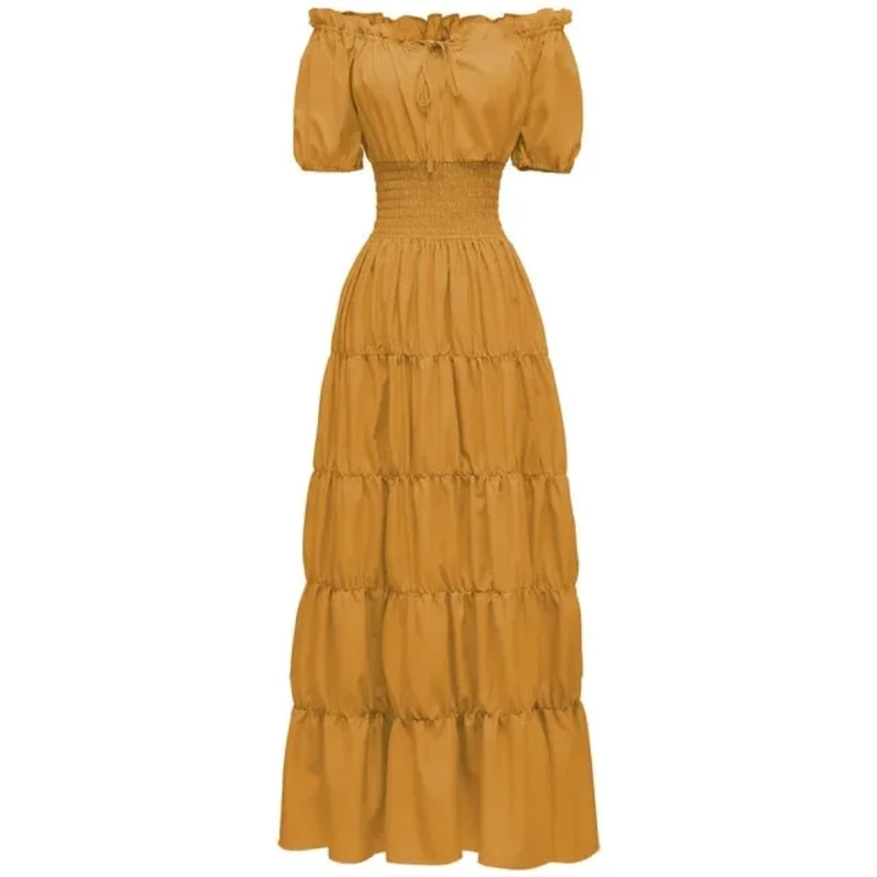 Halloween Women's Summer Boho Maxi Dress with Off-the-Shoulder Design and Ruched Waist for Parties