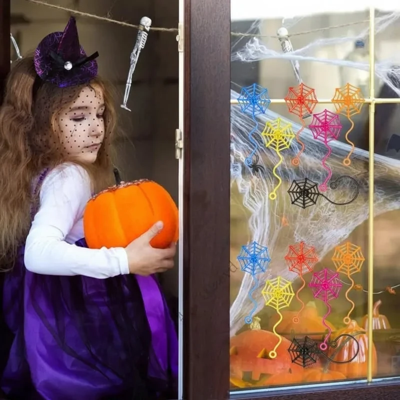 Halloween Decoration Sticky Spider Web for Attaching to Windows and Walls, Set