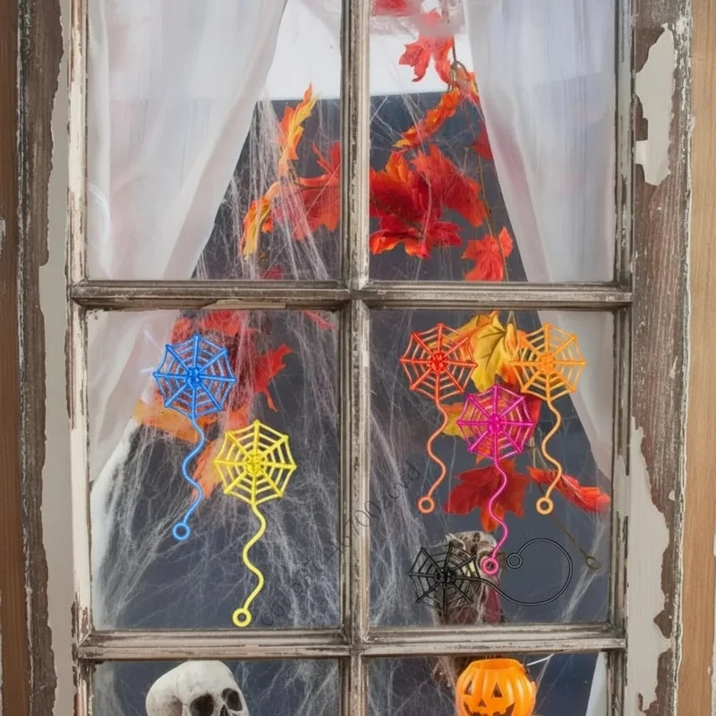 Halloween Decoration Sticky Spider Web for Attaching to Windows and Walls, Set