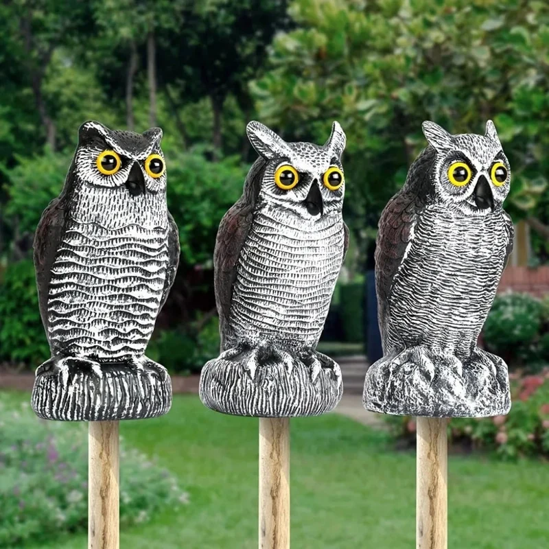 Halloween Garden Figurine, Garden Owl Bird Deterrent, Realistic, with Stake Base