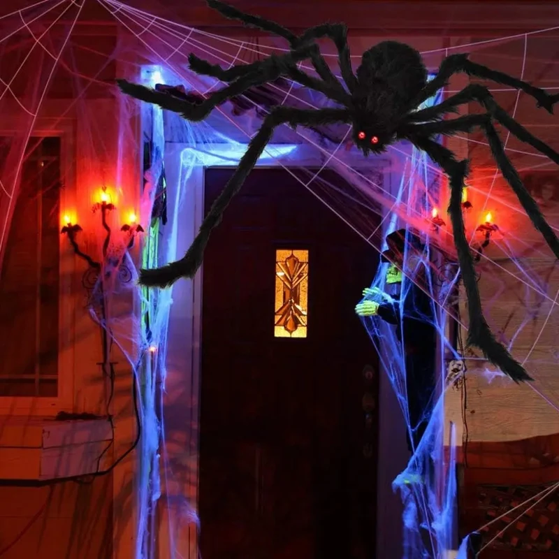 Halloween Giant Spider Garden Decoration with Glowing Eyes and Web