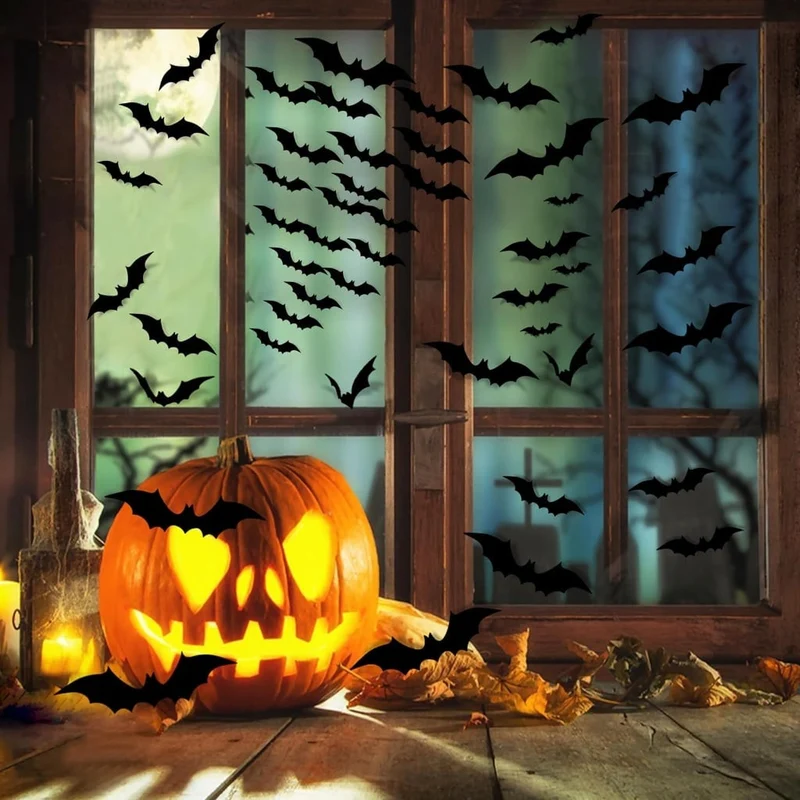 Halloween Wall Decorations 3D Bats Three-Dimensional Stickers for Home and Windows