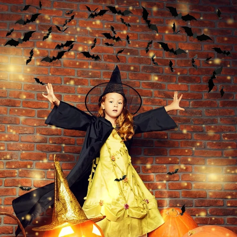 Halloween Wall Decorations 3D Bats Three-Dimensional Stickers for Home and Windows