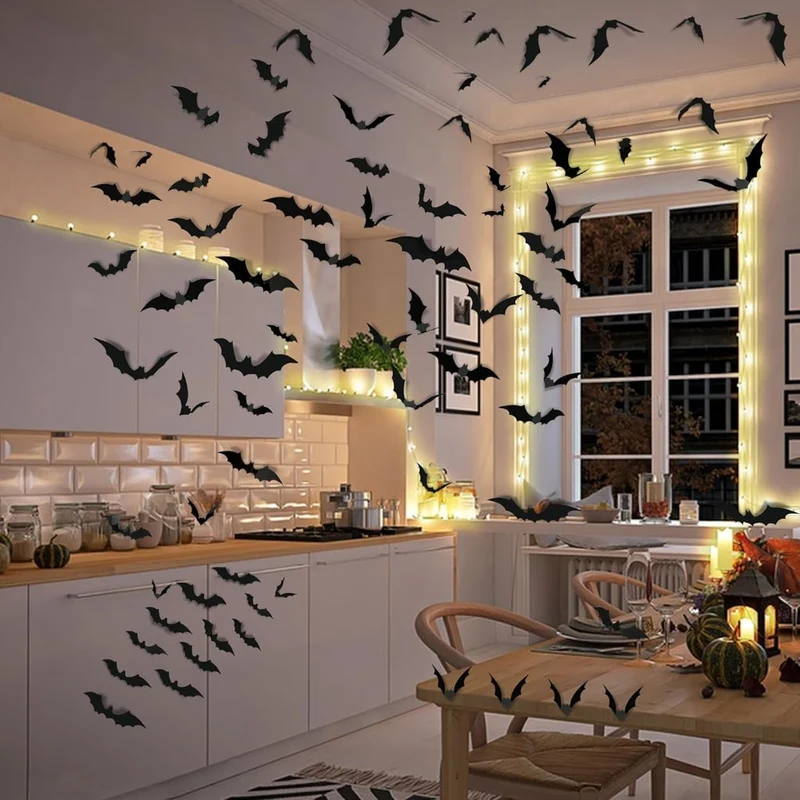 Halloween Wall Decorations 3D Bats Three-Dimensional Stickers for Home and Windows