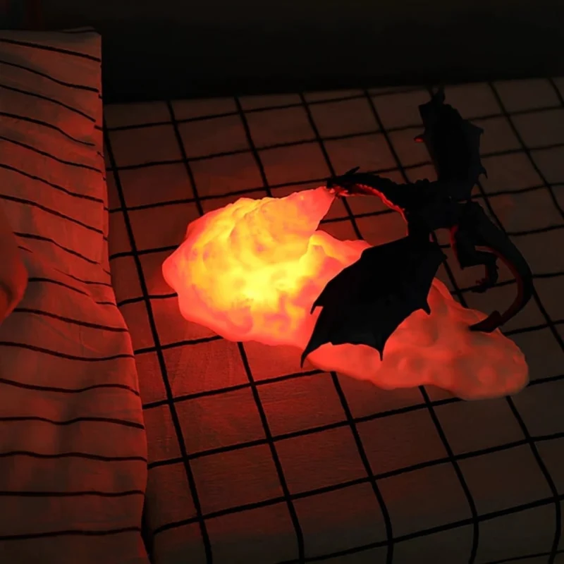 Halloween LED Night Light, Fire-Breathing Dragon with Rechargeable Battery, for Desk and Bedroom, Clip-On