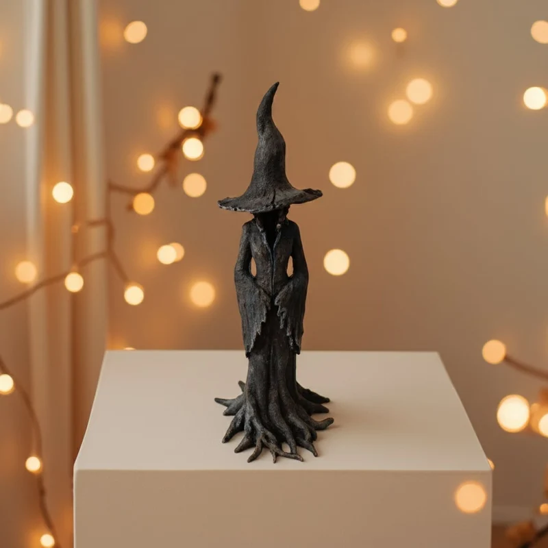 Halloween Decorative Witch Figurine with a Pointed Hat for a Party