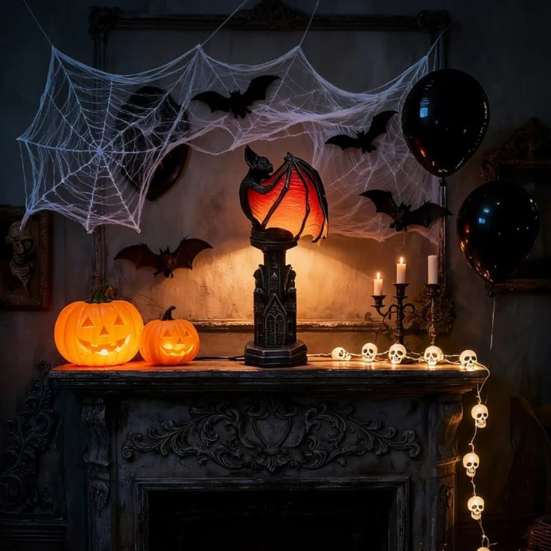 Halloween Gothic Table Lamp with Bat Shade for Interior Decoration