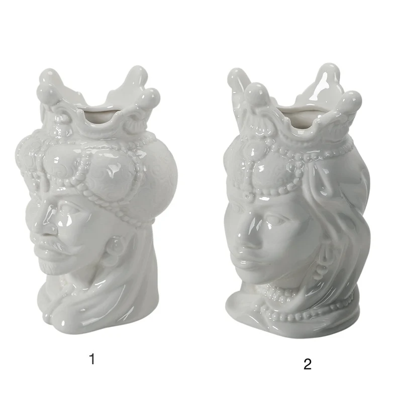 Set 2 Vasi Testa di Moro 12x12x19,5 cm in Ceramica VdE Tivoli 1996 Sicilia