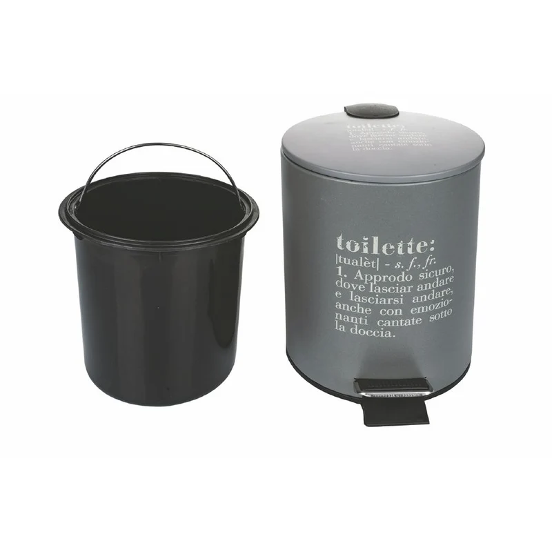 Pattumiera "Toilette" 3 Litri Ø17x23,5 cm in Plastica VdE Tivoli 1996 Grigio