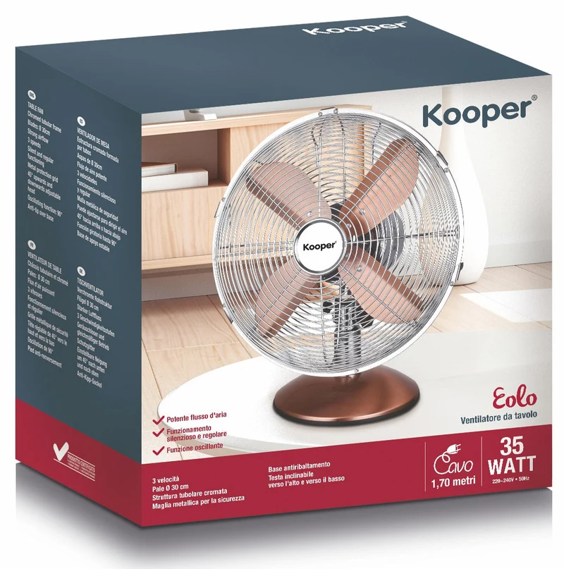 Ventilatore da Tavolo 30cm Oscillante 3 Velocità 35W Kooper Eolo Bicolore
