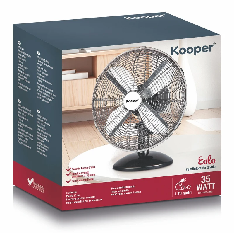 Ventilatore da Tavolo 30cm Oscillante 3 Velocità 35W Kooper Eolo Fumè