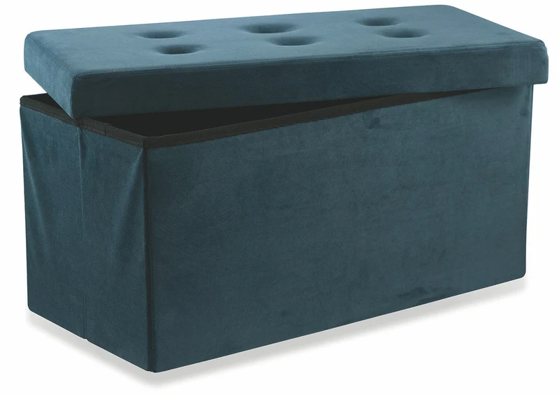Baule Cassapanca Pouf Contenitore in Velluto Soriani Blu