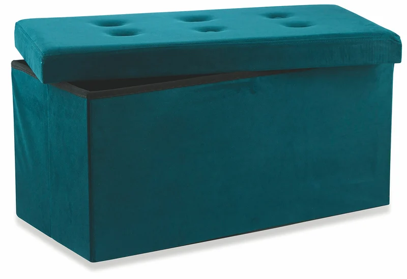 Baule Cassapanca Pouf Contenitore in Velluto Soriani Petrolio