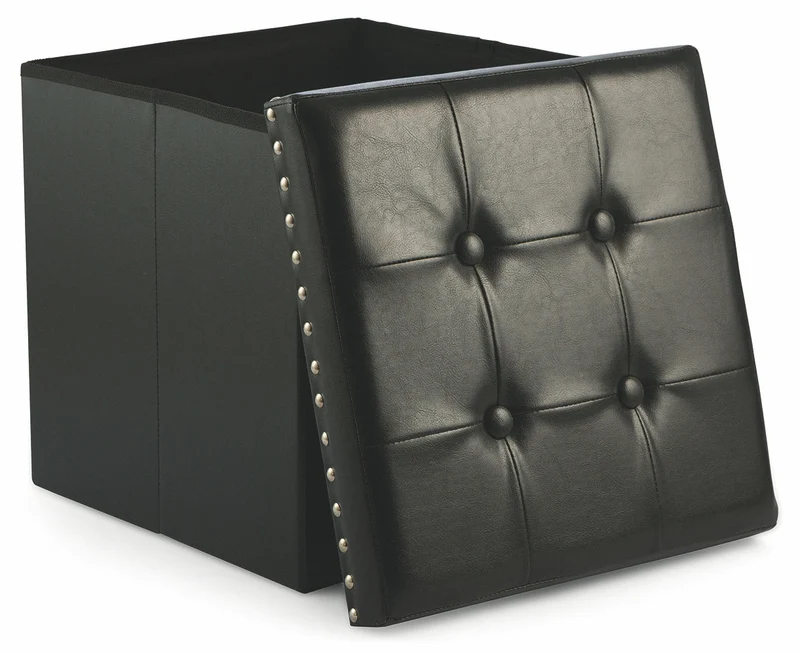 Baule Cassapanca Pouf Contenitore in Similpelle Soriani Nero con Borchie