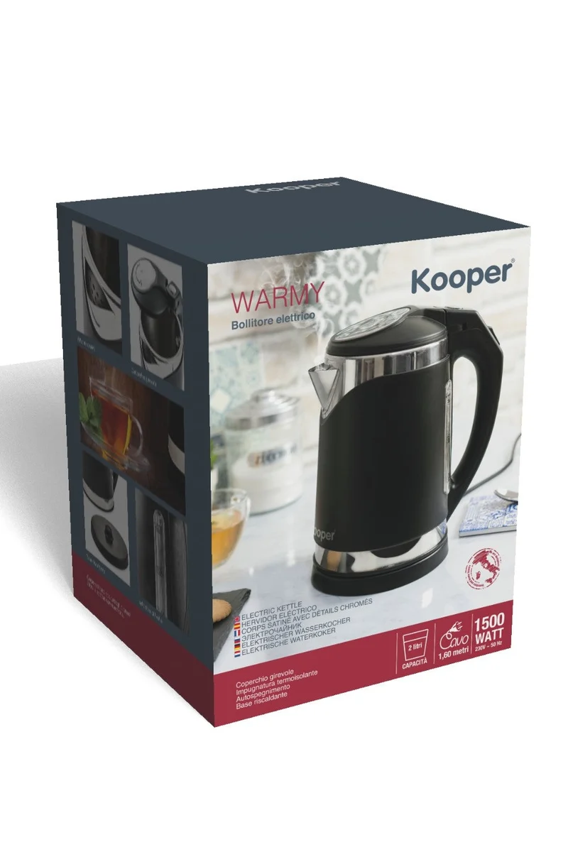 Bollitore Elettrico 1500W 2 Litri Kooper Warmy Nero