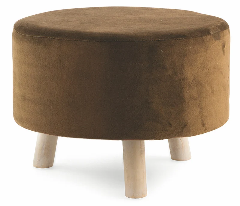 Pouf Poggiapiedi Sgabello Tondo Ø50 cm in Velluto Soriani Marrone
