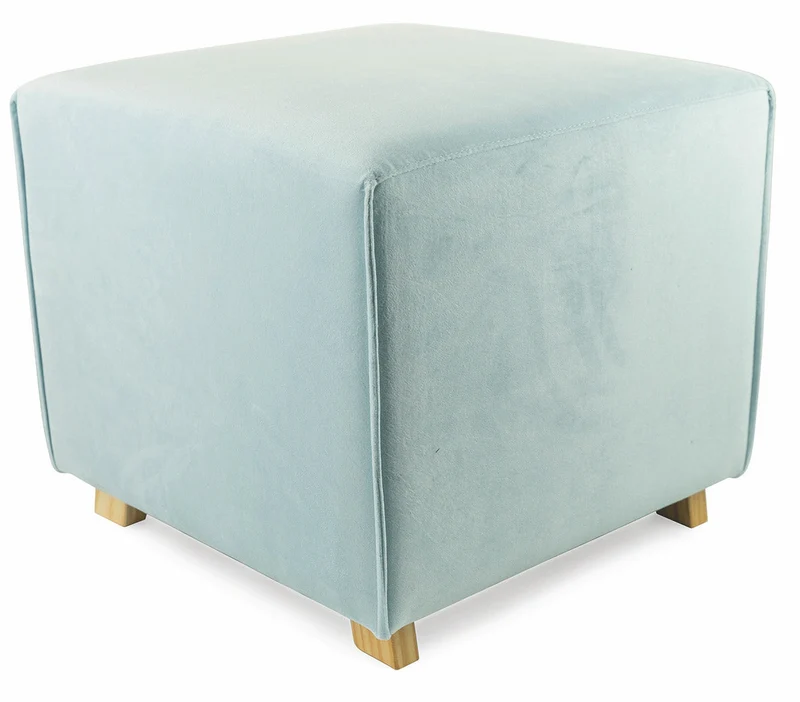 Pouf Poggiapiedi Sgabello Quadrato 47x47x42 cm in Velluto Soriani Celeste