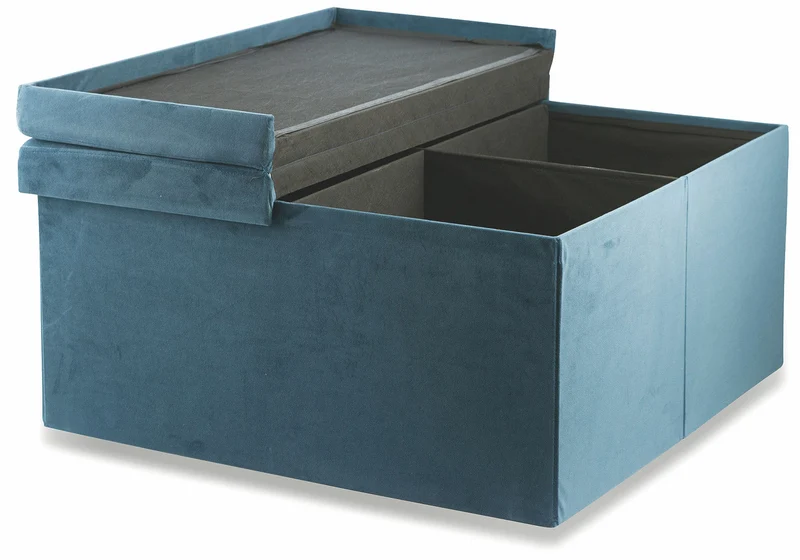 Pouf Poggiapiedi Contenitore 76x75x37,5 cm in Velluto Soriani Blu