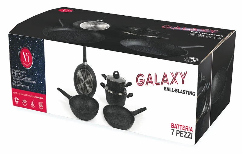 Batteria di Pentole 7 Pezzi in Alluminio Antiaderente Induzione Effetto Pietra Villa du0026#39;Este Home Tivoli Galaxy