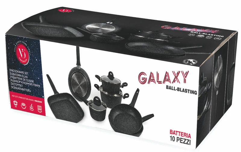 Batteria di Pentole 10 Pezzi in Alluminio Antiaderente Induzione Effetto Pietra Villa du0026#39;Este Home Tivoli Galaxy