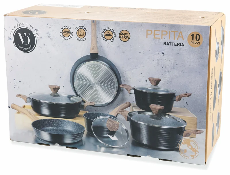 Batteria di Pentole 10 Pezzi in Alluminio Antiaderente Soriani Pepita