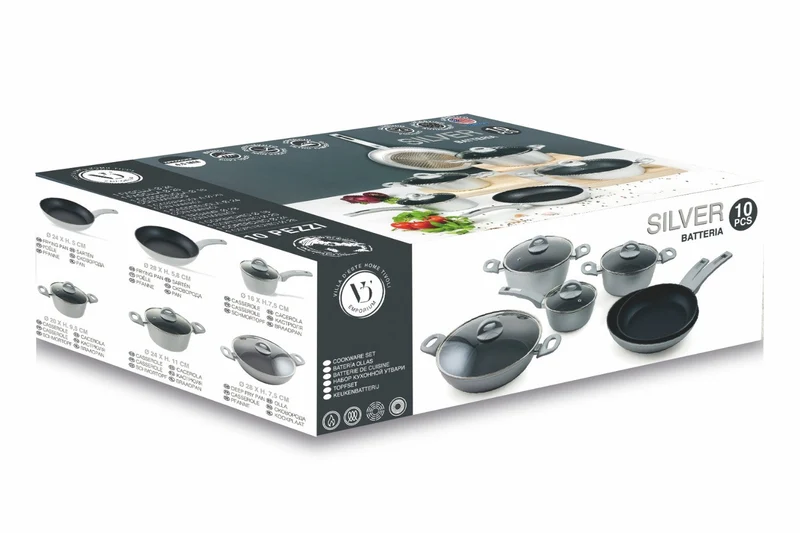 Batteria di Pentole 10 Pezzi in Alluminio Antiaderente Villa du0026#39;Este Home Tivoli Silver