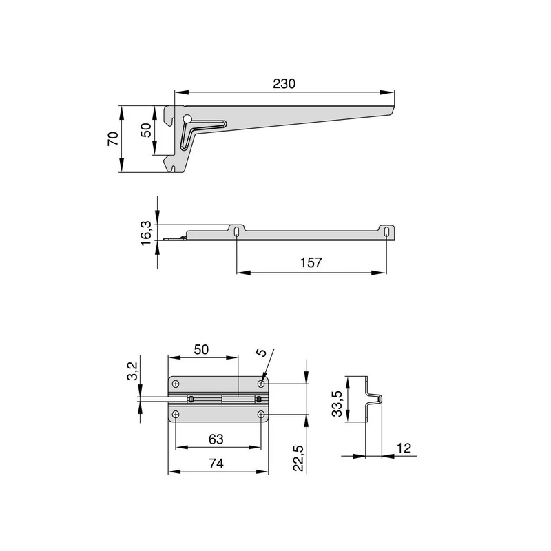 Kit per Fissaggio Mensole 230 mm in Acciaio Emuca Bianco