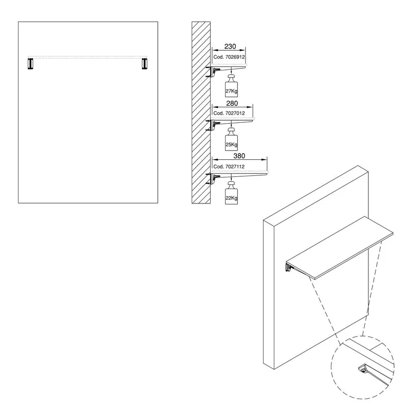 Kit per Fissaggio Mensole 230 mm in Acciaio Emuca Bianco