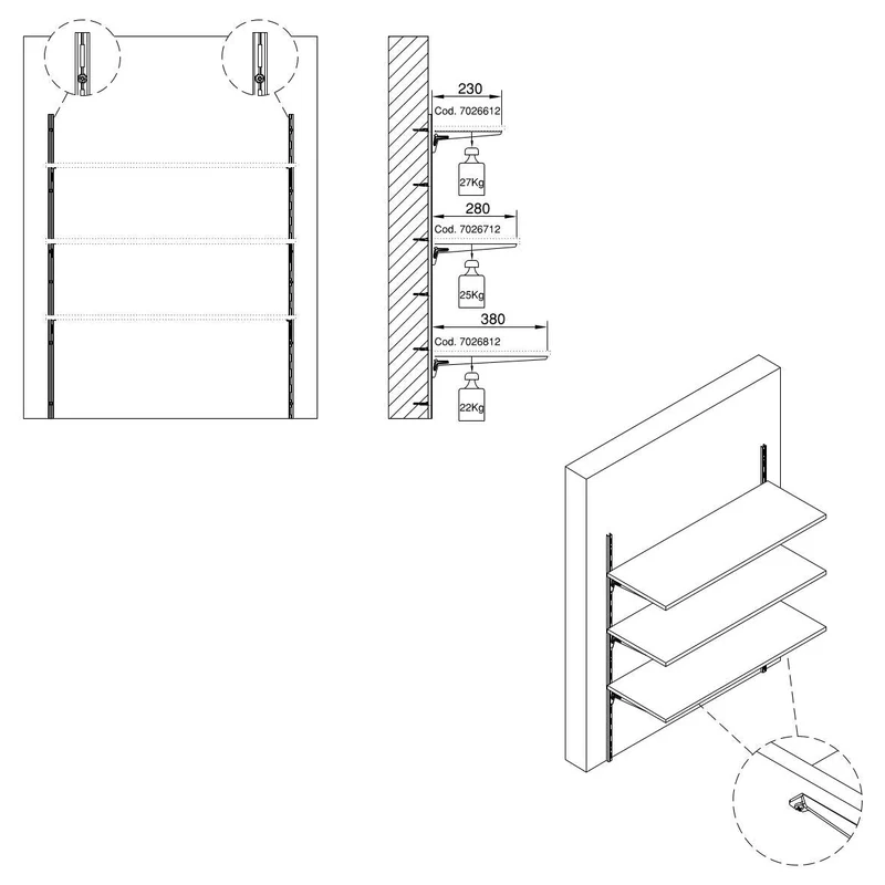 Kit per Fissaggio Mensole 330 mm in Acciaio Emuca Bianco