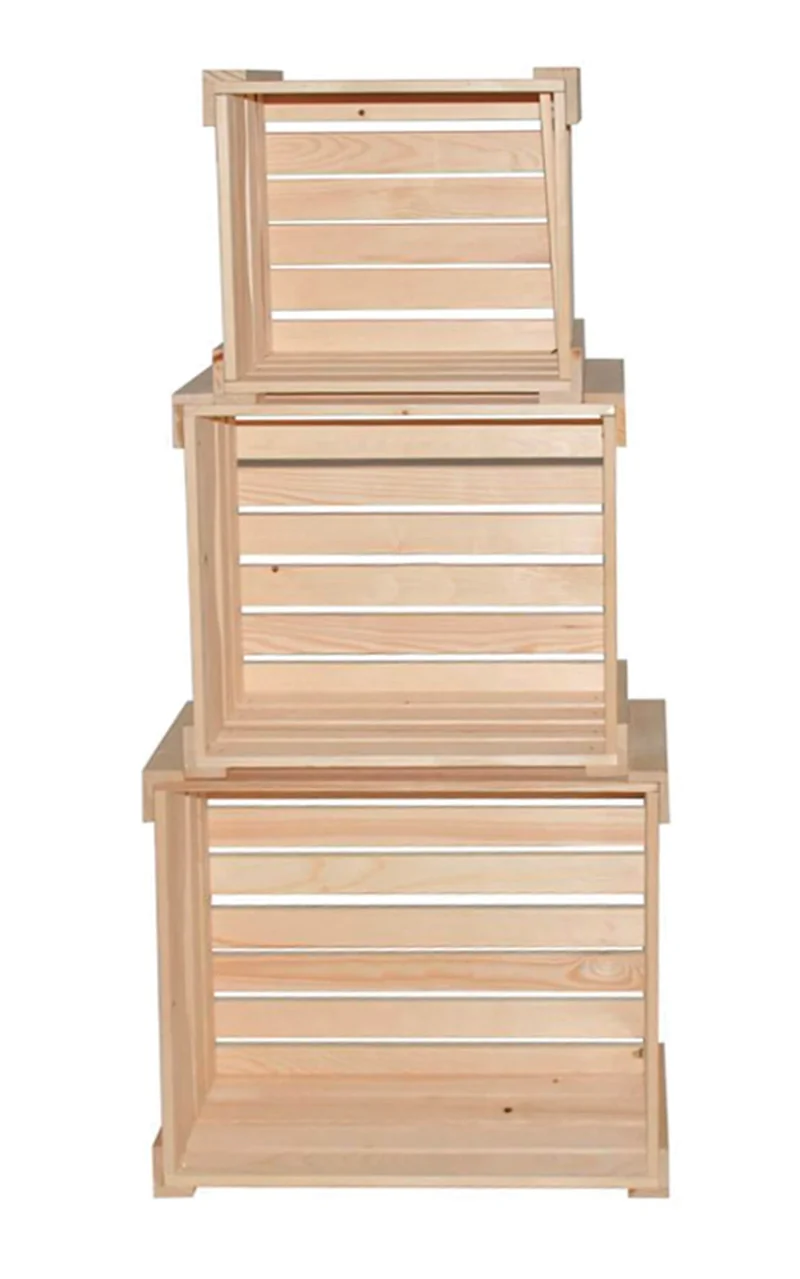 Set 3 Casse Multiuso in Legno di Abete Orion Grezzo