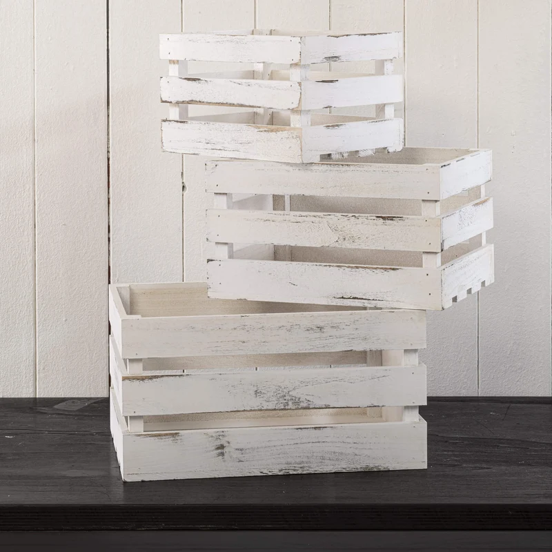 Set 3 Cassette Multiuso in Legno di Paulownia Fruit Bianco Shabby