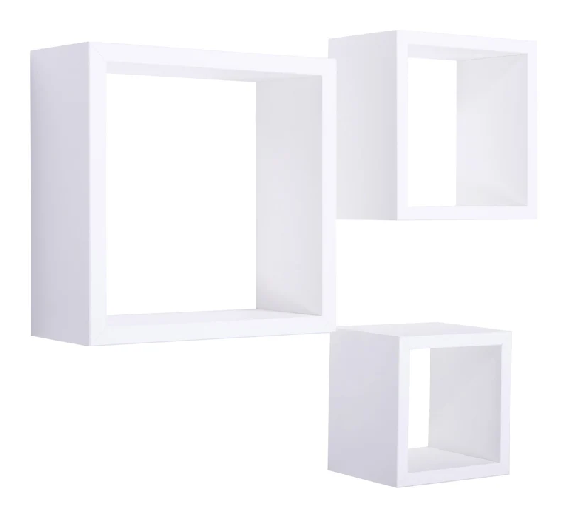 Set 3 Mensole da Parete Cubo in Fibra di Legno Rubic Bianco