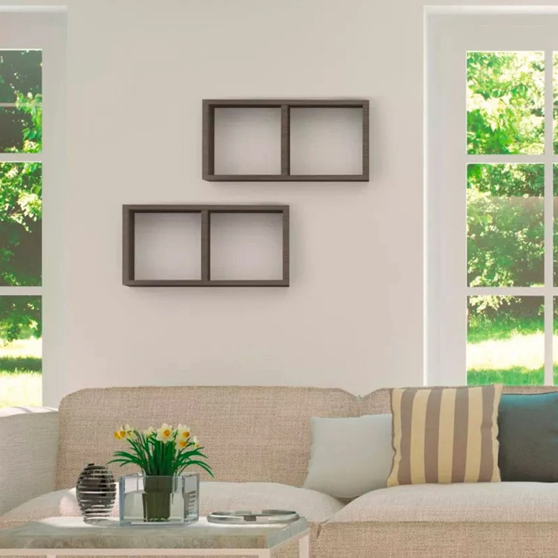 Mensola Rettangolare 2 Scomparti da Parete 70x30x23,7 cm in Fibra di Legno Morgana Maxi Ciliegio