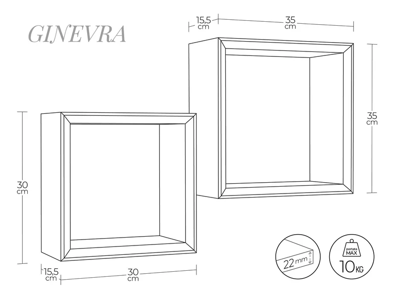 Set 2 Mensole Cubo da Parete Quadrato in Fibra di Legno Ginevra Viola Melanzana