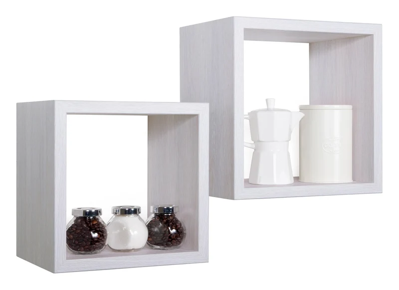 Set 2 Mensole Cubo da Parete Quadrato in Fibra di Legno Q-Bis Maxi Rovere Imperiale
