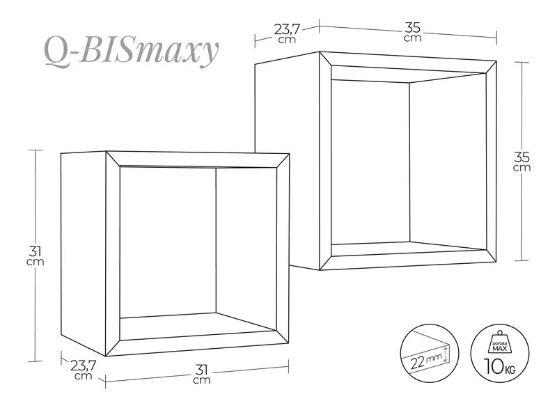 Set 2 Mensole Cubo da Parete Quadrato in Fibra di Legno Q-Bis Maxi Rovere Imperiale