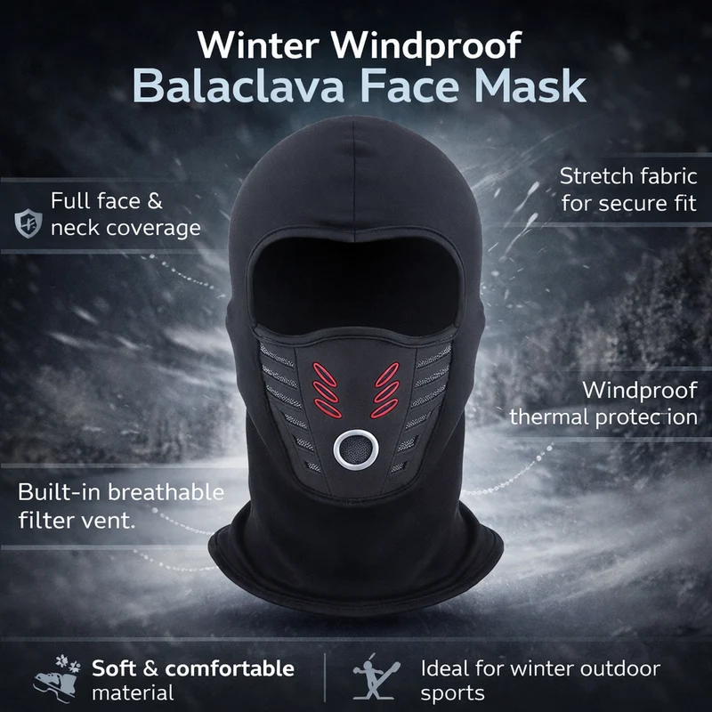 Face Mask Balaclava with Thermal Fleece and Windproof Full Coverage for Cold Weather