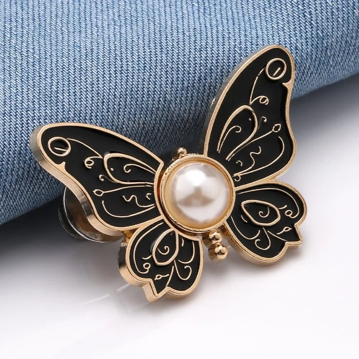 Butterfly Waist Tightener Clip with Faux Pearl and Adjustable Pin Back