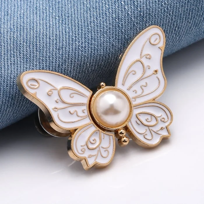 Butterfly Waist Tightener Clip with Faux Pearl and Adjustable Pin Back