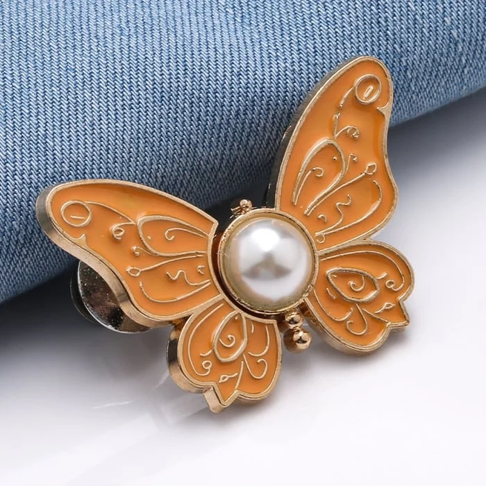 Butterfly Waist Tightener Clip with Faux Pearl and Adjustable Pin Back