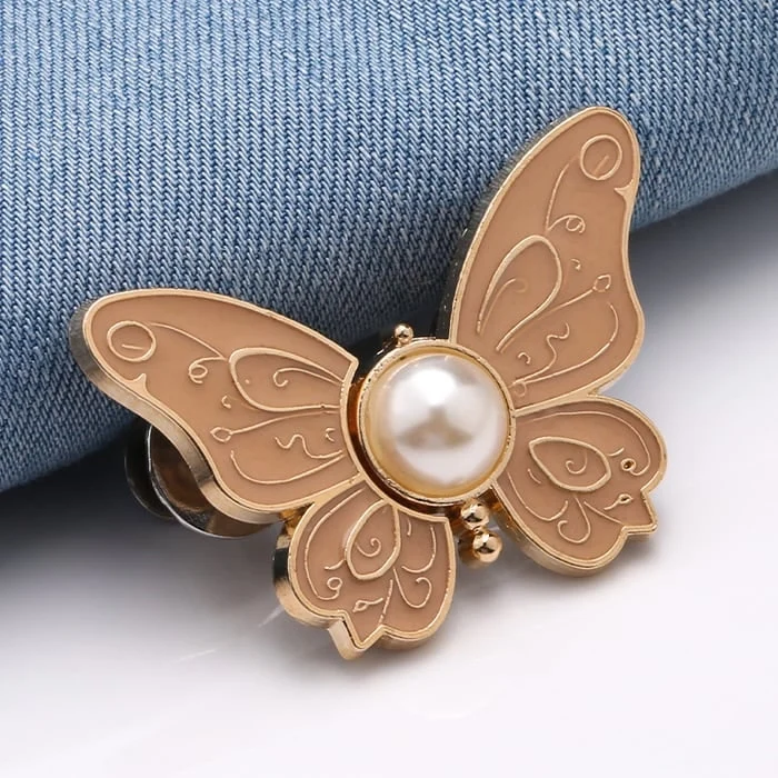 Butterfly Waist Tightener Clip with Faux Pearl and Adjustable Pin Back