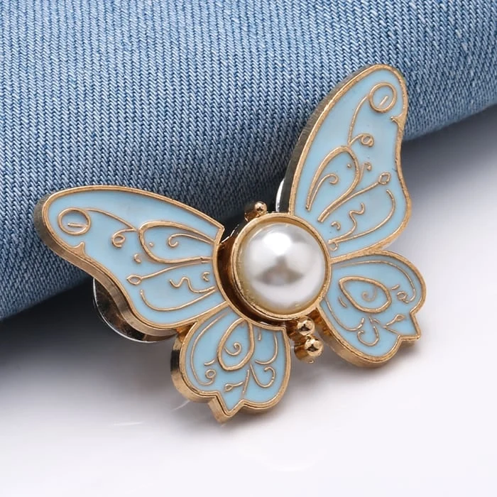Butterfly Waist Tightener Clip with Faux Pearl and Adjustable Pin Back