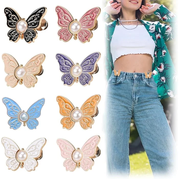 Butterfly Waist Tightener Clip with Faux Pearl and Adjustable Pin Back